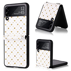 Luxury Leather Matte Finish and Plastic Back Cover Case R07 for Samsung Galaxy Z Flip3 5G Gold