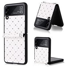 Luxury Leather Matte Finish and Plastic Back Cover Case R07 for Samsung Galaxy Z Flip3 5G Silver