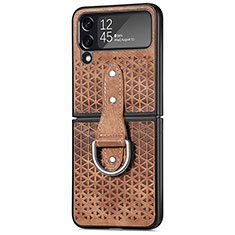 Luxury Leather Matte Finish and Plastic Back Cover Case R07 for Samsung Galaxy Z Flip4 5G Brown