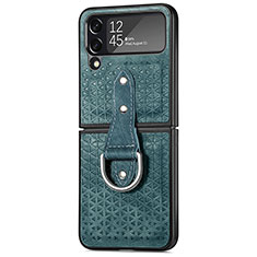 Luxury Leather Matte Finish and Plastic Back Cover Case R07 for Samsung Galaxy Z Flip4 5G Green