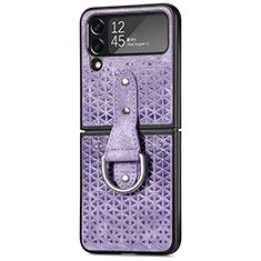Luxury Leather Matte Finish and Plastic Back Cover Case R07 for Samsung Galaxy Z Flip4 5G Purple