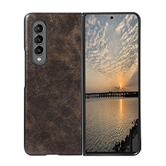 Luxury Leather Matte Finish and Plastic Back Cover Case R07 for Samsung Galaxy Z Fold4 5G Brown