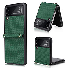 Luxury Leather Matte Finish and Plastic Back Cover Case R08 for Samsung Galaxy Z Flip3 5G Green