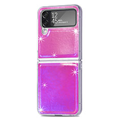 Luxury Leather Matte Finish and Plastic Back Cover Case R08 for Samsung Galaxy Z Flip4 5G Purple