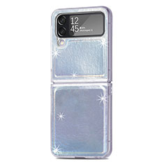 Luxury Leather Matte Finish and Plastic Back Cover Case R08 for Samsung Galaxy Z Flip4 5G Silver