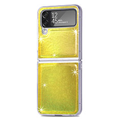 Luxury Leather Matte Finish and Plastic Back Cover Case R08 for Samsung Galaxy Z Flip4 5G Yellow