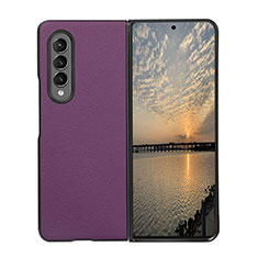 Luxury Leather Matte Finish and Plastic Back Cover Case R08 for Samsung Galaxy Z Fold3 5G Purple