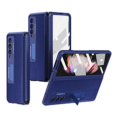 Luxury Leather Matte Finish and Plastic Back Cover Case R09 for Samsung Galaxy Z Fold4 5G Blue