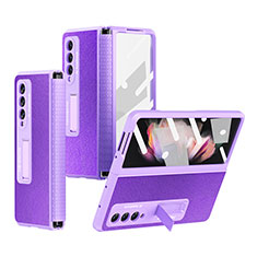 Luxury Leather Matte Finish and Plastic Back Cover Case R09 for Samsung Galaxy Z Fold4 5G Purple
