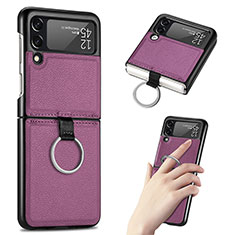 Luxury Leather Matte Finish and Plastic Back Cover Case S01 for Samsung Galaxy Z Flip3 5G Purple