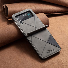 Luxury Leather Matte Finish and Plastic Back Cover Case S01 for Samsung Galaxy Z Flip4 5G Gray