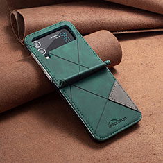 Luxury Leather Matte Finish and Plastic Back Cover Case S01 for Samsung Galaxy Z Flip4 5G Green
