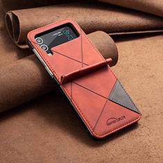 Luxury Leather Matte Finish and Plastic Back Cover Case S01 for Samsung Galaxy Z Flip4 5G Orange