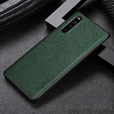 Luxury Leather Matte Finish and Plastic Back Cover Case S01 for Sony Xperia 10 V Green