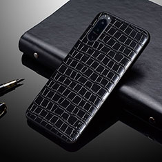 Luxury Leather Matte Finish and Plastic Back Cover Case S01 for Sony Xperia 5 IV Black