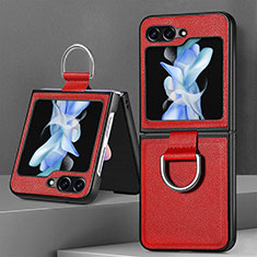 Luxury Leather Matte Finish and Plastic Back Cover Case S01D for Samsung Galaxy Z Flip5 5G Red