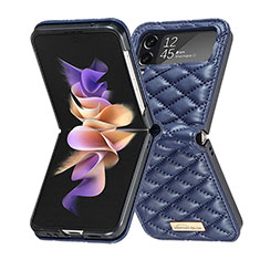 Luxury Leather Matte Finish and Plastic Back Cover Case S02 for Samsung Galaxy Z Flip4 5G Blue