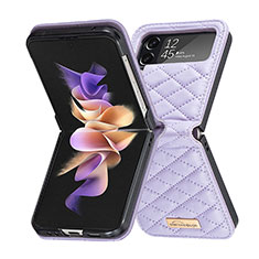 Luxury Leather Matte Finish and Plastic Back Cover Case S02 for Samsung Galaxy Z Flip4 5G Purple