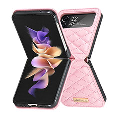 Luxury Leather Matte Finish and Plastic Back Cover Case S02 for Samsung Galaxy Z Flip4 5G Rose Gold