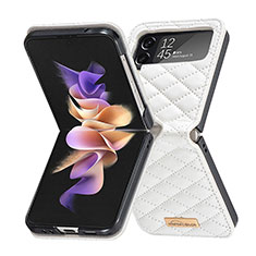 Luxury Leather Matte Finish and Plastic Back Cover Case S02 for Samsung Galaxy Z Flip4 5G White