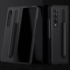 Luxury Leather Matte Finish and Plastic Back Cover Case S02 for Samsung Galaxy Z Fold3 5G Black