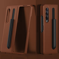 Luxury Leather Matte Finish and Plastic Back Cover Case S02 for Samsung Galaxy Z Fold3 5G Brown