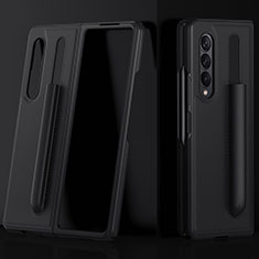 Luxury Leather Matte Finish and Plastic Back Cover Case S02 for Samsung Galaxy Z Fold4 5G Black