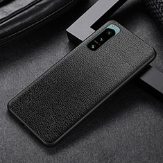 Luxury Leather Matte Finish and Plastic Back Cover Case S02 for Sony Xperia 5 IV Black