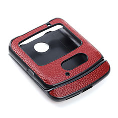 Luxury Leather Matte Finish and Plastic Back Cover Case S03 for Motorola Moto RAZR (2022) 5G Red
