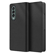 Luxury Leather Matte Finish and Plastic Back Cover Case S03 for Samsung Galaxy Z Fold3 5G Black