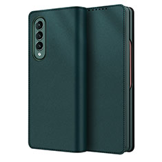 Luxury Leather Matte Finish and Plastic Back Cover Case S03 for Samsung Galaxy Z Fold4 5G Green