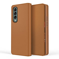 Luxury Leather Matte Finish and Plastic Back Cover Case S04 for Samsung Galaxy Z Fold4 5G Brown