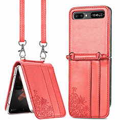 Luxury Leather Matte Finish and Plastic Back Cover Case S04D for Samsung Galaxy Z Flip5 5G Red
