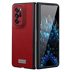 Luxury Leather Matte Finish and Plastic Back Cover Case S05 for Oppo Find N 5G Red