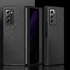 Luxury Leather Matte Finish and Plastic Back Cover Case S05 for Samsung Galaxy Z Fold2 5G Black
