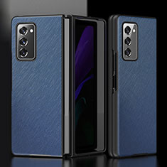 Luxury Leather Matte Finish and Plastic Back Cover Case S05 for Samsung Galaxy Z Fold2 5G Blue