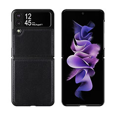 Luxury Leather Matte Finish and Plastic Back Cover Case S06 for Samsung Galaxy Z Flip3 5G Black