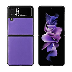 Luxury Leather Matte Finish and Plastic Back Cover Case S06 for Samsung Galaxy Z Flip3 5G Purple