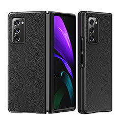 Luxury Leather Matte Finish and Plastic Back Cover Case S06 for Samsung Galaxy Z Fold2 5G Black