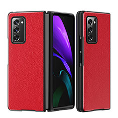 Luxury Leather Matte Finish and Plastic Back Cover Case S06 for Samsung Galaxy Z Fold2 5G Red