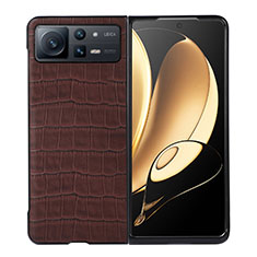 Luxury Leather Matte Finish and Plastic Back Cover Case S06 for Xiaomi Mix Fold 2 5G Brown