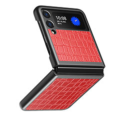 Luxury Leather Matte Finish and Plastic Back Cover Case S07 for Samsung Galaxy Z Flip3 5G Red