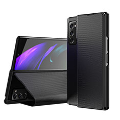Luxury Leather Matte Finish and Plastic Back Cover Case S07 for Samsung Galaxy Z Fold2 5G Black