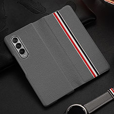 Luxury Leather Matte Finish and Plastic Back Cover Case S07 for Samsung Galaxy Z Fold3 5G Gray