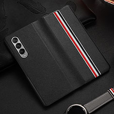 Luxury Leather Matte Finish and Plastic Back Cover Case S07 for Samsung Galaxy Z Fold4 5G Black