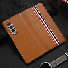 Luxury Leather Matte Finish and Plastic Back Cover Case S07 for Samsung Galaxy Z Fold4 5G Brown