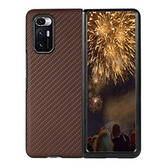 Luxury Leather Matte Finish and Plastic Back Cover Case S07 for Xiaomi Mix Fold 5G Brown