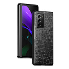 Luxury Leather Matte Finish and Plastic Back Cover Case S08 for Samsung Galaxy Z Fold2 5G Black