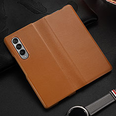 Luxury Leather Matte Finish and Plastic Back Cover Case S08 for Samsung Galaxy Z Fold3 5G Brown