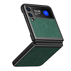 Luxury Leather Matte Finish and Plastic Back Cover Case S09 for Samsung Galaxy Z Flip3 5G Green